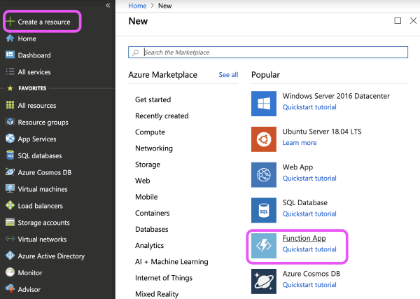 red box around azure's create function app